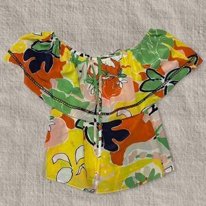100% Silk Tropical Preppy Summer Lightweight Trina Turk Ruffle Top